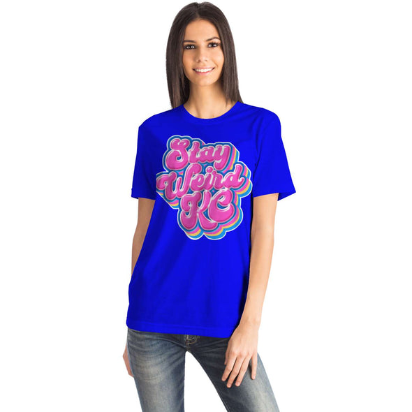 Stay Weird KC - Bubbe Text On Blue - Unisex Crew Neck Tee