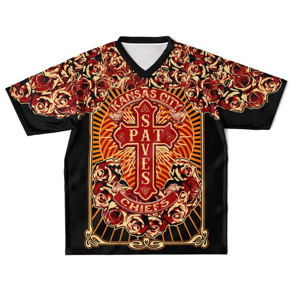 KC - Pat Saves Cross - Deep Red on Black - All-Over Print Football Jersey