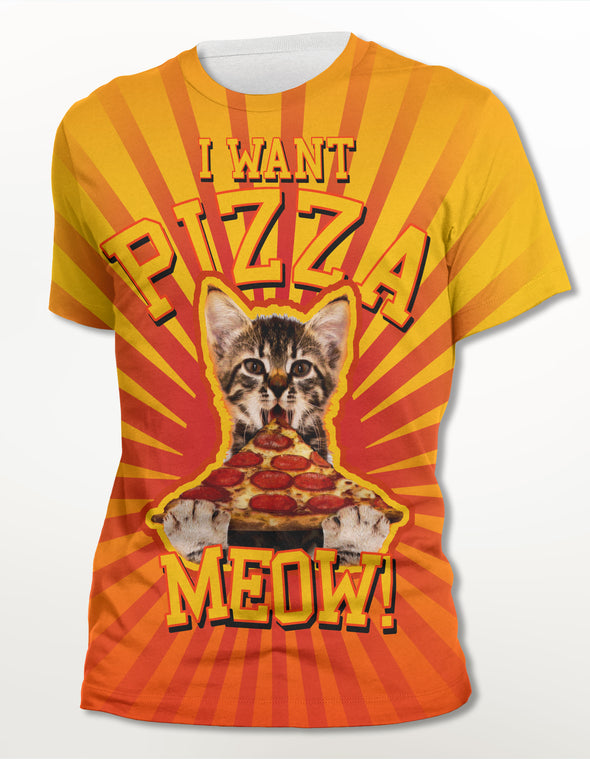 I Want Pizza Meow! - Unisex All-Over Print Graphic Tee