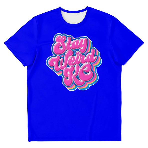 Stay Weird KC - Bubbe Text On Blue - Unisex Crew Neck Tee
